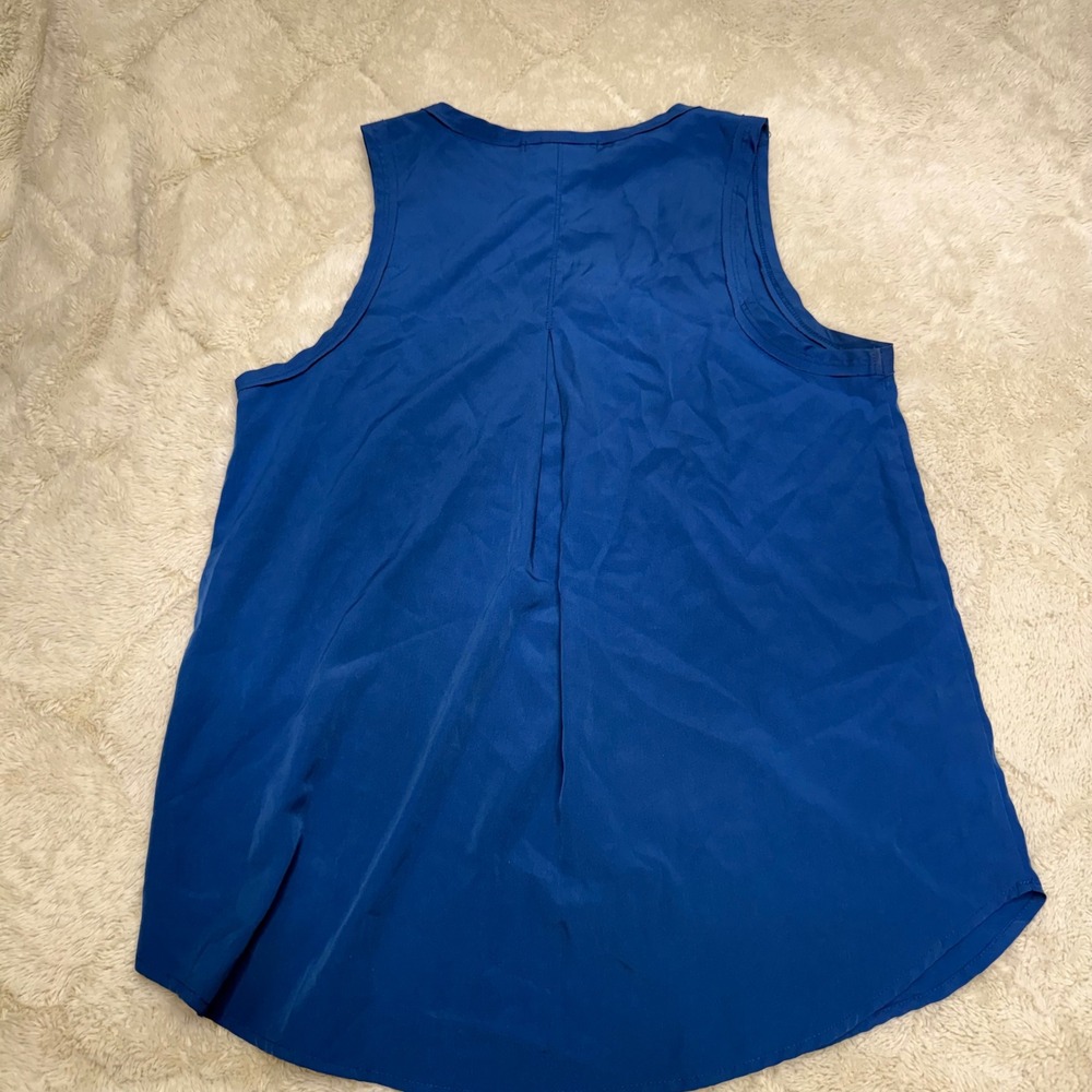 Ro & De Cobalt Blue Silky Tank Blouse M Pocket Hi-Low Minimalist career workwear - Picture 2 of 8